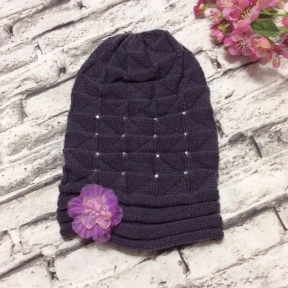 🌸 HAT BEANIE COVER BLING HIPSTER CAP BOHO FLOWER BOHEMIAN RHINESTONE DIAMOND - Picture 3 of 4